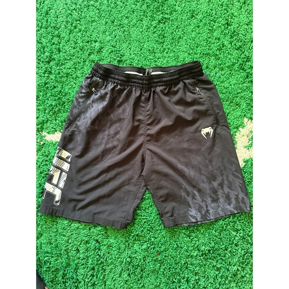 Venum UFC Authentic Fight Week Mens Athletic Shorts Black Graphic Zipper Pockets